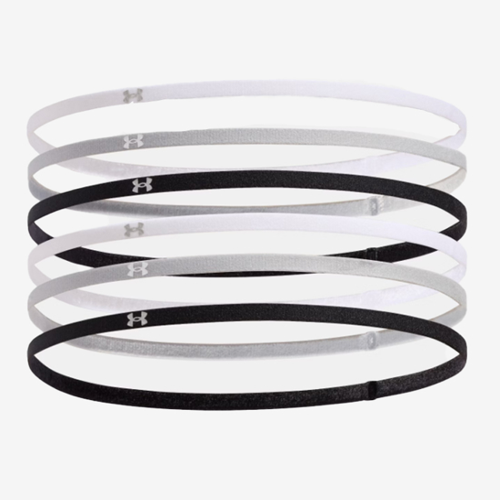 UNDER ARMOUR trak za glavo 1389932-001 MINI ELASTIC WOMEN'S 6-PACK HEADBANDS black white gray