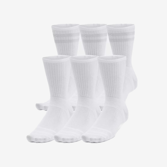 UNDER ARMOUR nogavice 1387058-100 ESSENTIAL 6-PACK CREW SOCKS white grey