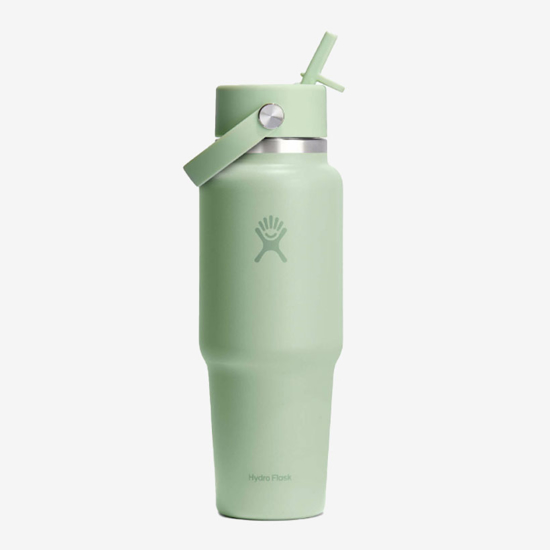 HYDRO FLASK WIDE MOUTH TRAVEL BOTTLE WITH FLEX STRAW CAP WT32CFS338 946ml aloe