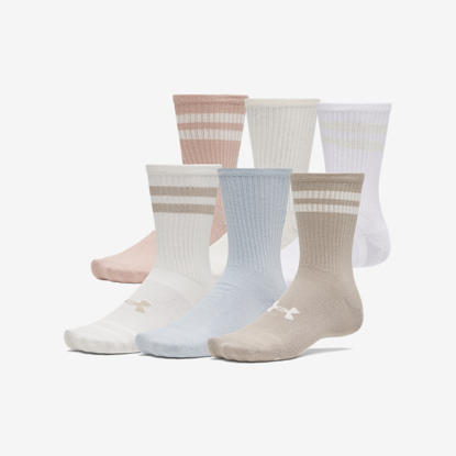UNDER ARMOUR nogavice 1387058-204 ESSENTIAL 6-PACK CREW SOCKS timberwolf taupe white stone